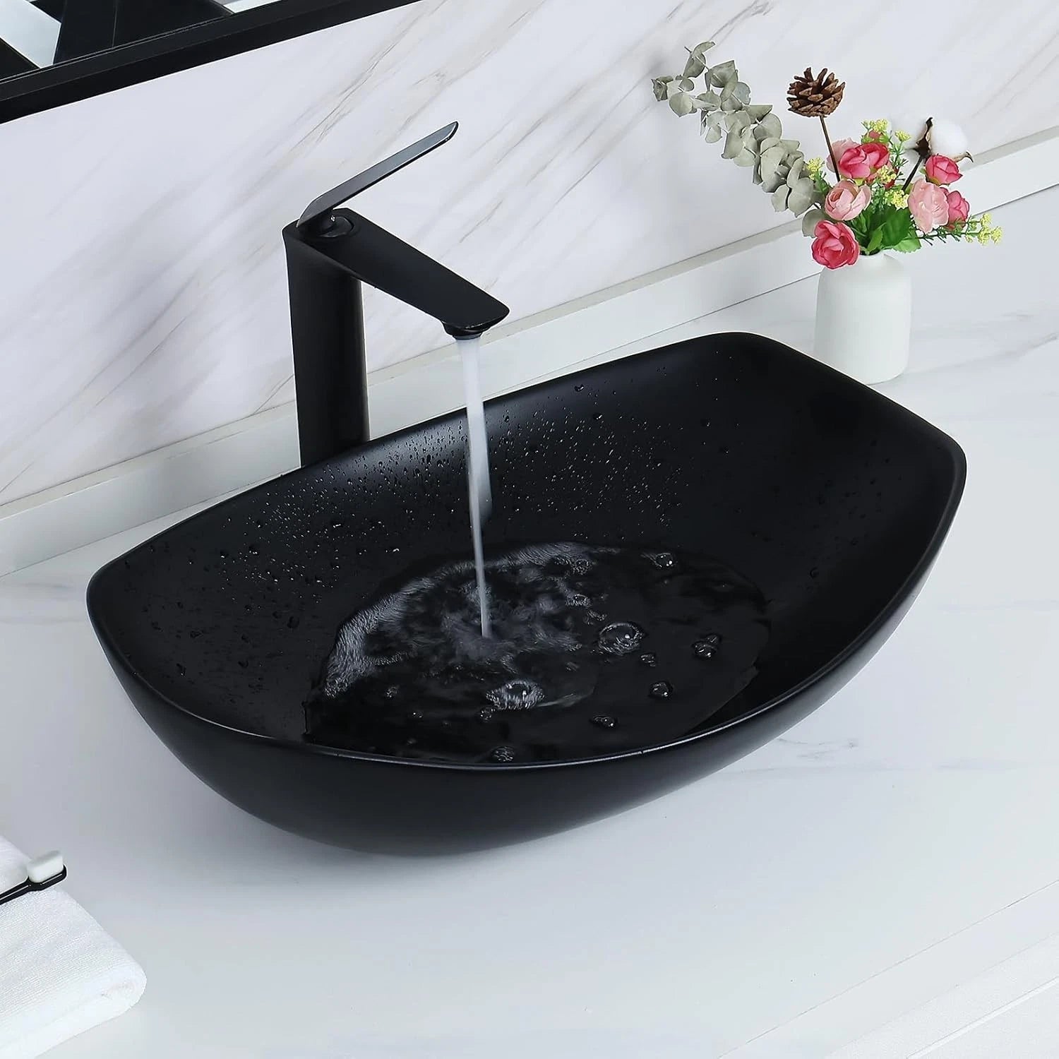 Matte Black Oval Vessel Sink with Pop Up Drain for Bathroom (22" x 15.7")