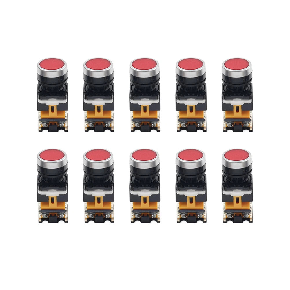 10pcs 22mm Momentary Red Push Button Switch 1NC 1NO DC 220V 10A