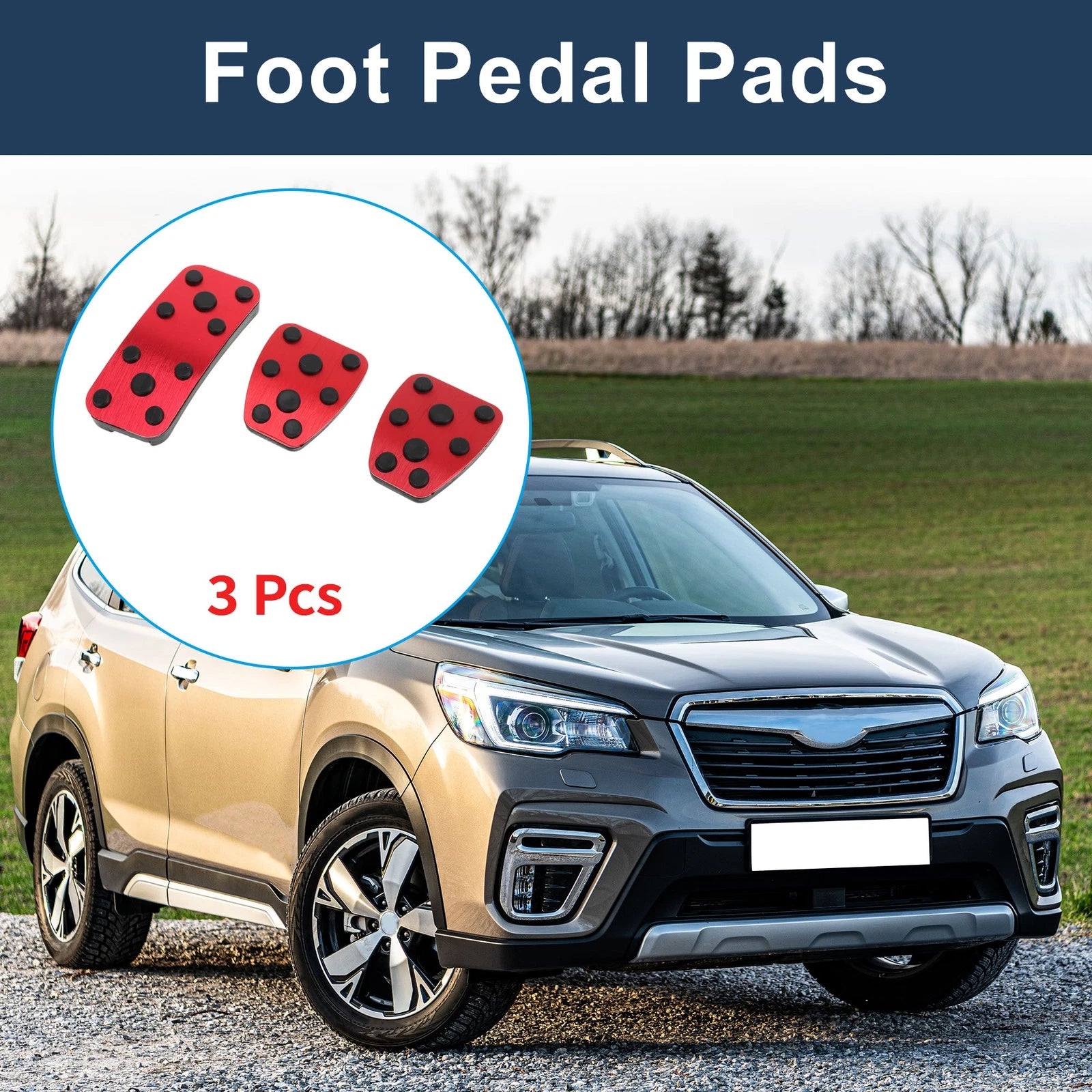 Foot Accelerator Pedal Covers 3 Pc Replacement for Subaru Forester (2006–2018) Red