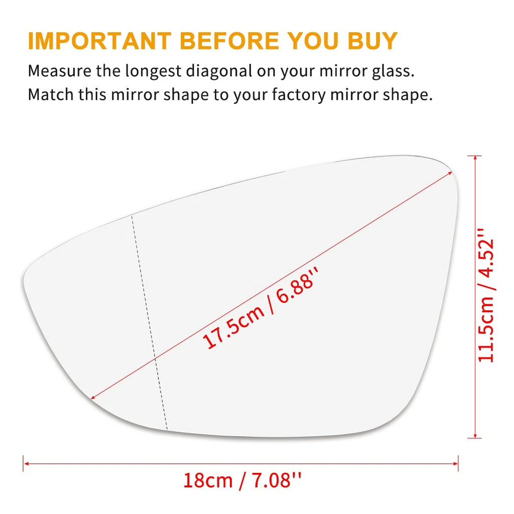 Heated Side Mirror Glass with Backing Plate Left Driver for Volkswagen Eos CC (2011–2016)