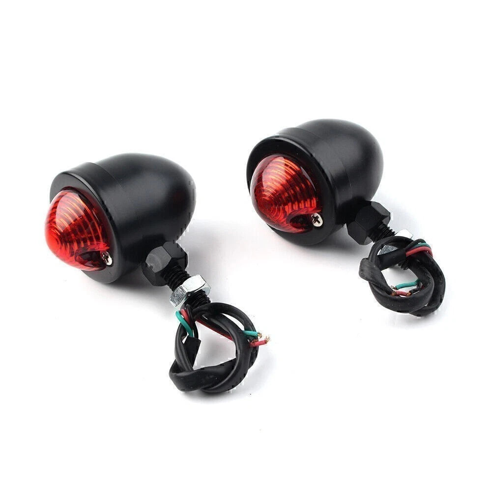 2X Turn Signals for Motorcycle (12V) - Black with Red Lamp