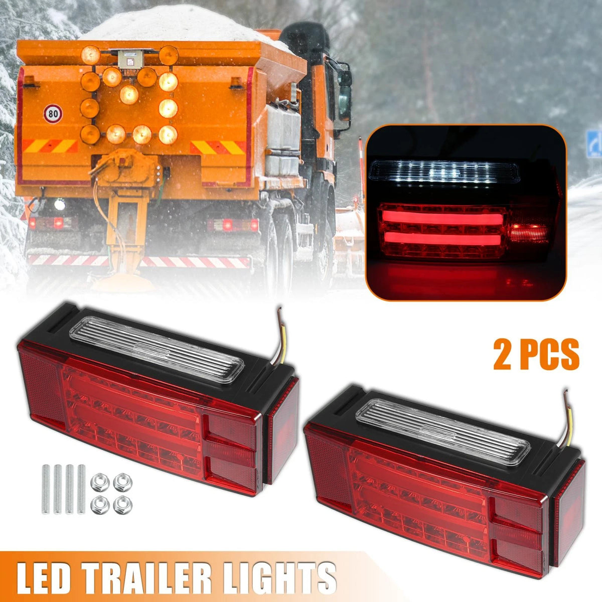 2pcs LED Trailer Lights Left Right Turn Signal for 12V 36V Red Amber (N/A)