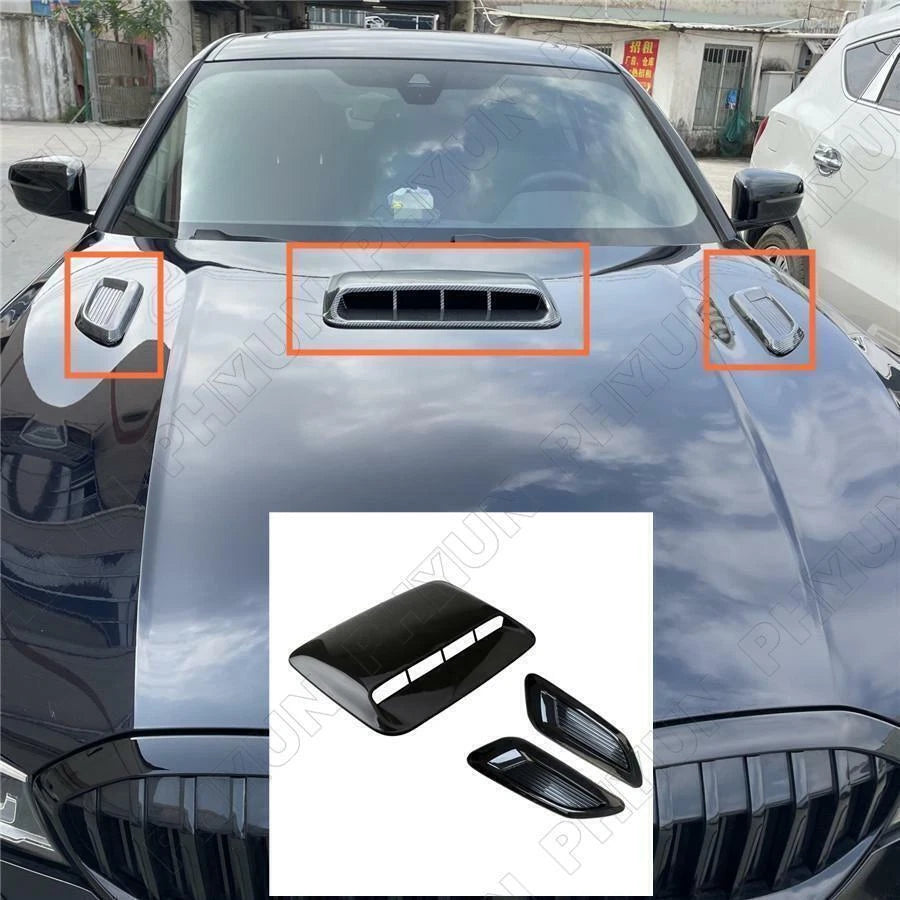 3Pcs Universal Hood Scoop Air Vent Covers Gloss Black ABS