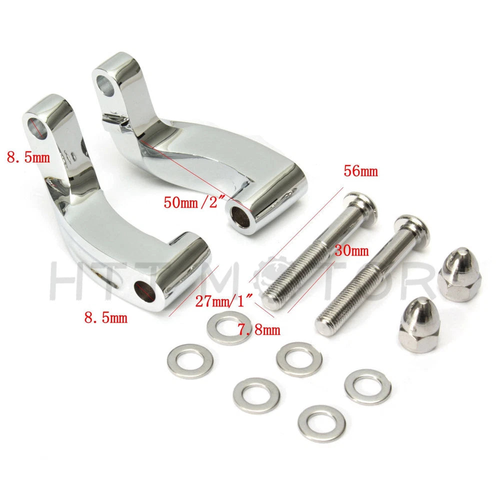2X Chrome Motorcycle Mirror Relocation Extension Adapter for Harley
