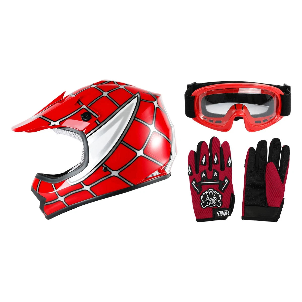 Youth Full Face Dirt Bike Helmet Set for Kids ATV (DOT Approved)