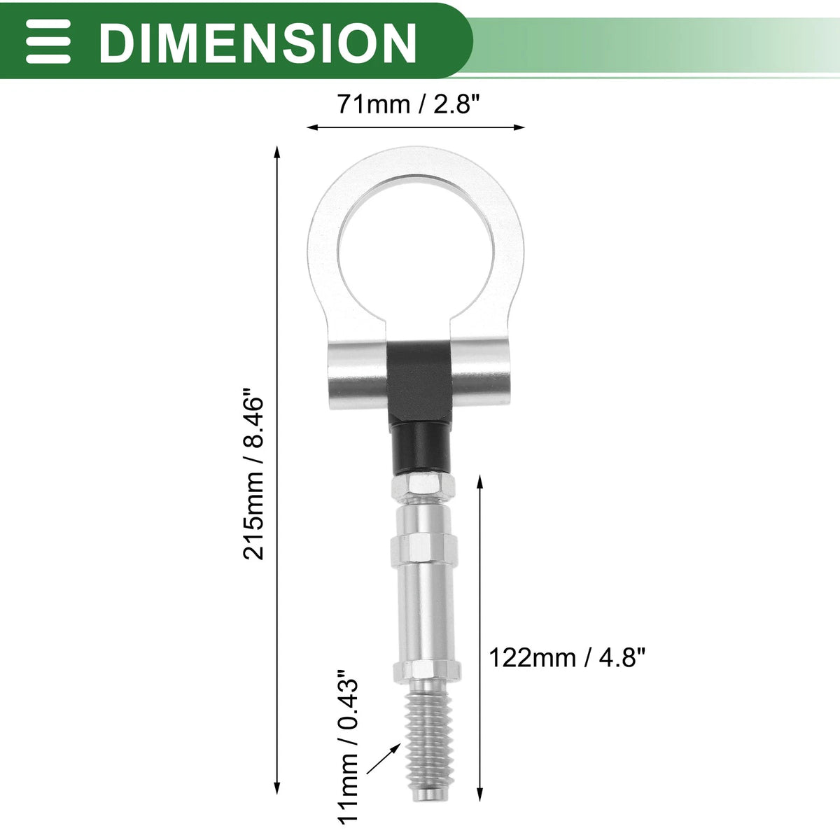 Tow Hook for Volkswagen MK7 2014-2022 11mm Aluminum Alloy 122mm Silver