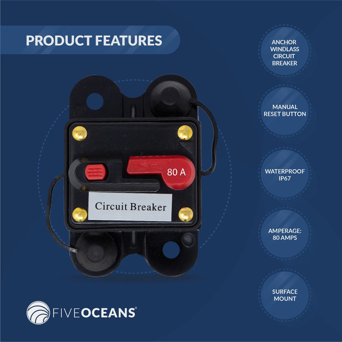 80 Amp Circuit Breaker for Marine Windlass (12V)