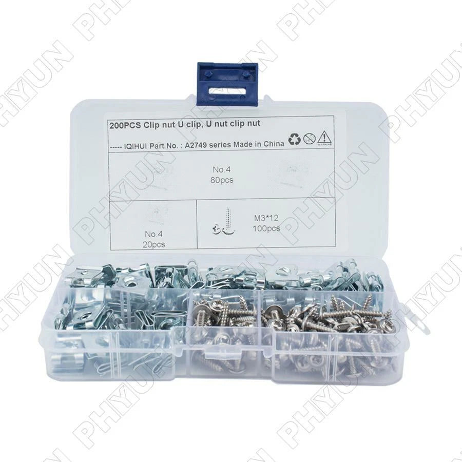 200Pc Fastener U Nut Self-Tapping Screw for Moulding Panel Fender Accessories