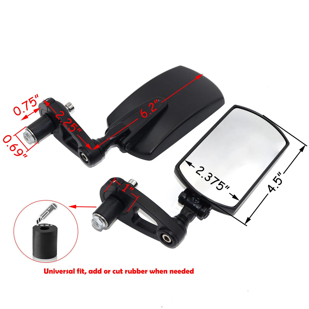2X Black 7/8" 22mm Rectangle CNC Motorcycle Rear View Mirrors for