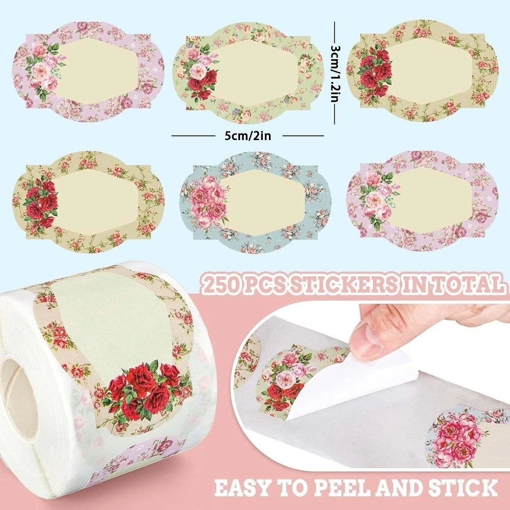 250 PCS Vintage Floral Labels Roll for Art Projects