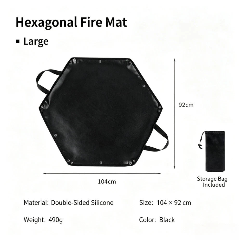 Hexagonal Fireproof Mat for Campfire Use, Double Sided, Heat Resistant 550C