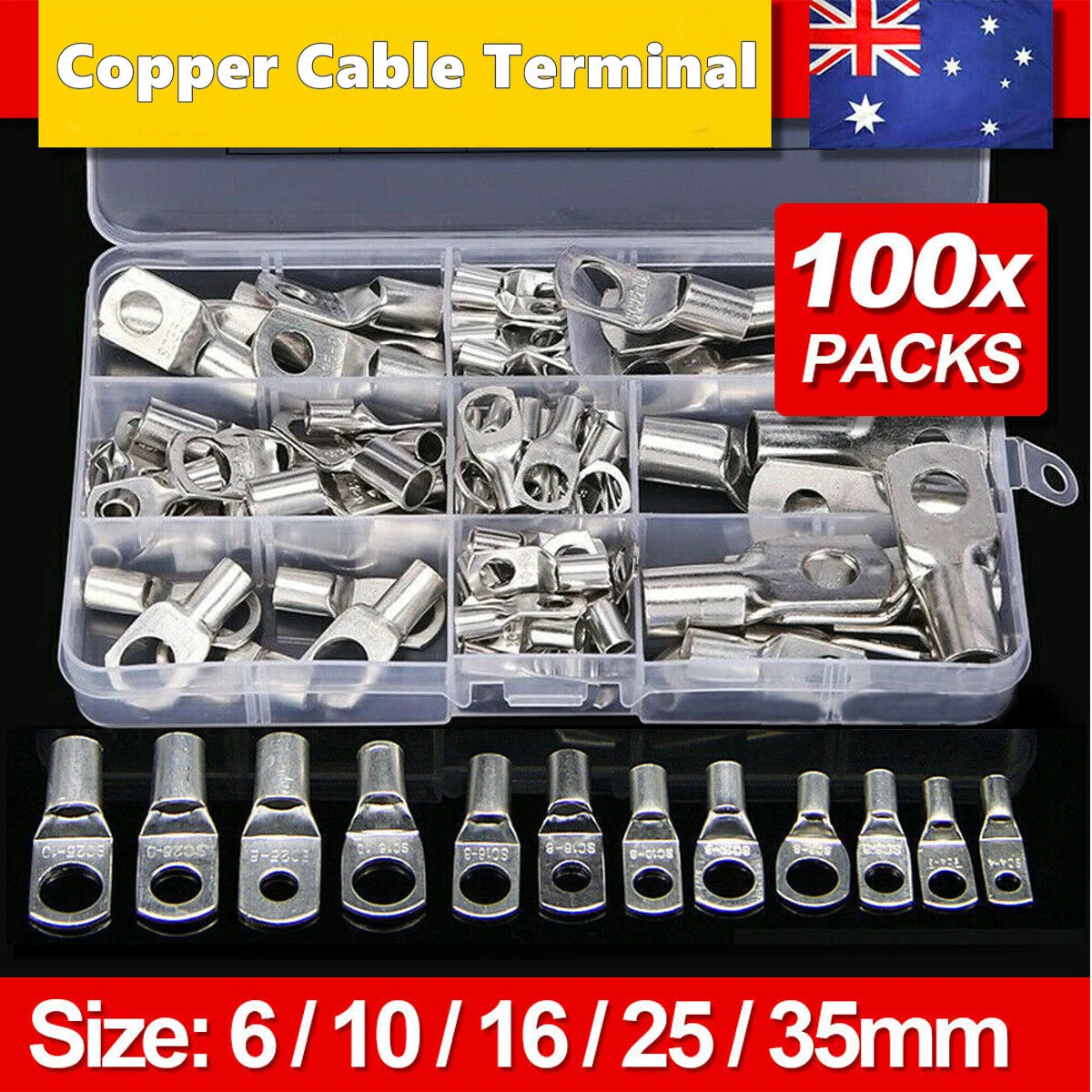 100PCS Battery Copper Cable Lugs Crimp Ring Terminals for Electrical Wiring