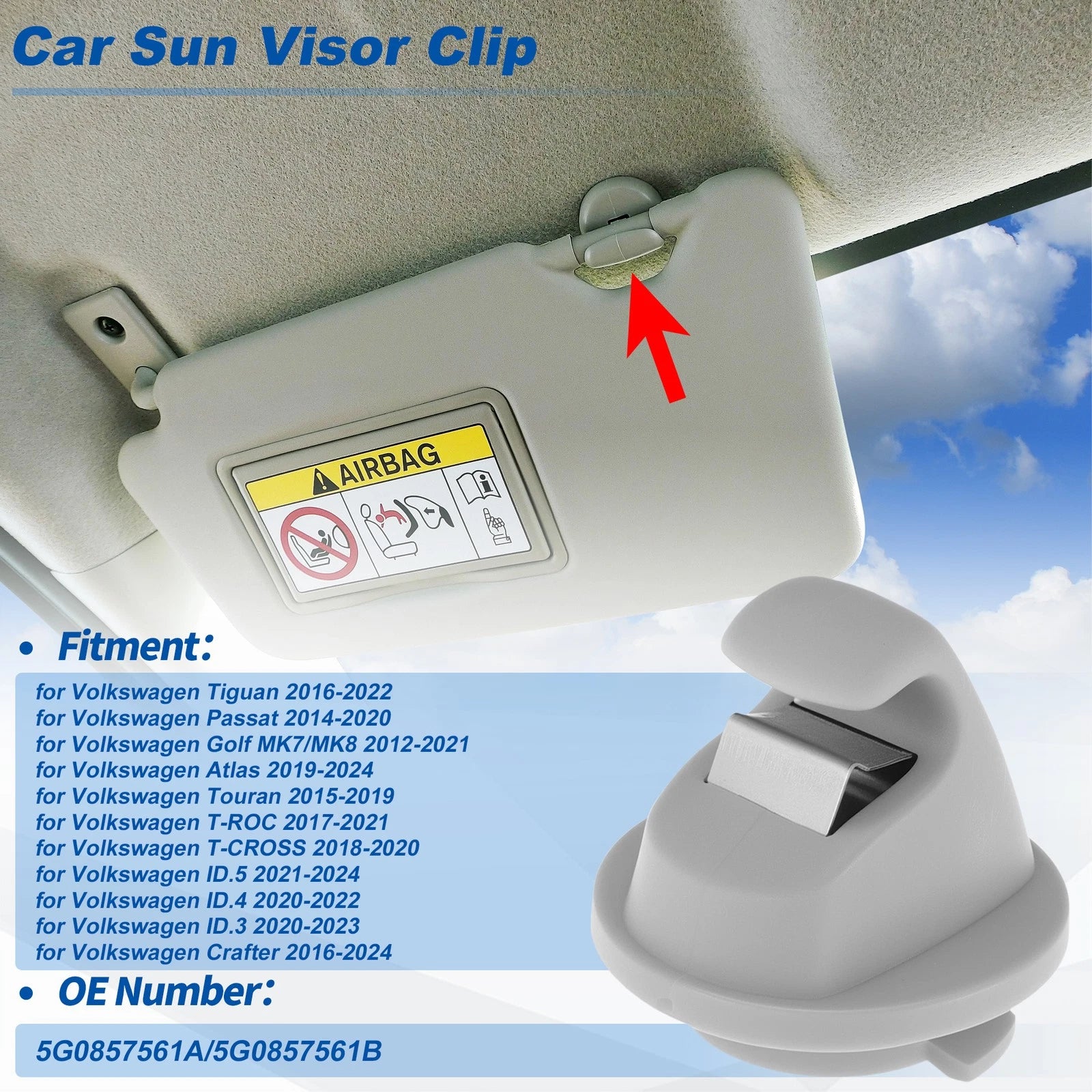 Sun Visor Clip Replacement for Volkswagen Tiguan (2016–2022)