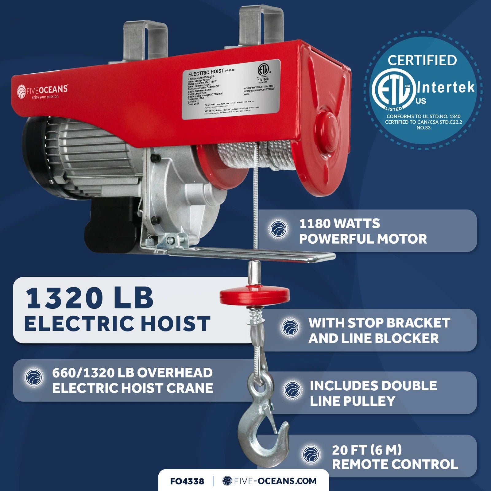 Electric Hoist Pulley System for Universal Applications (1320 lb Capacity)