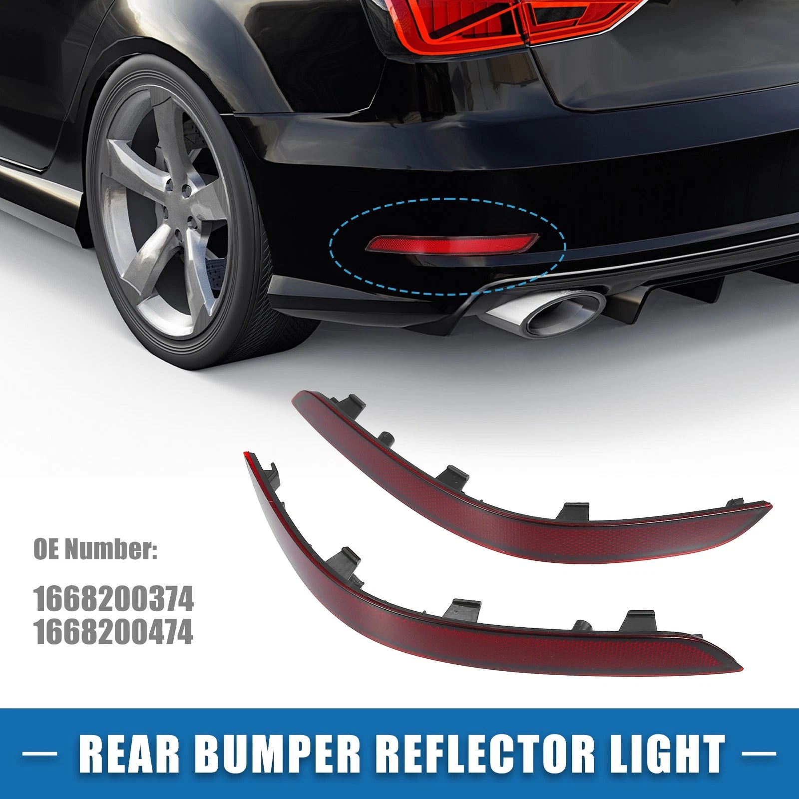 Rear Bumper Reflector Light for Mercedes-Benz ABS Red Black (1 Pair)