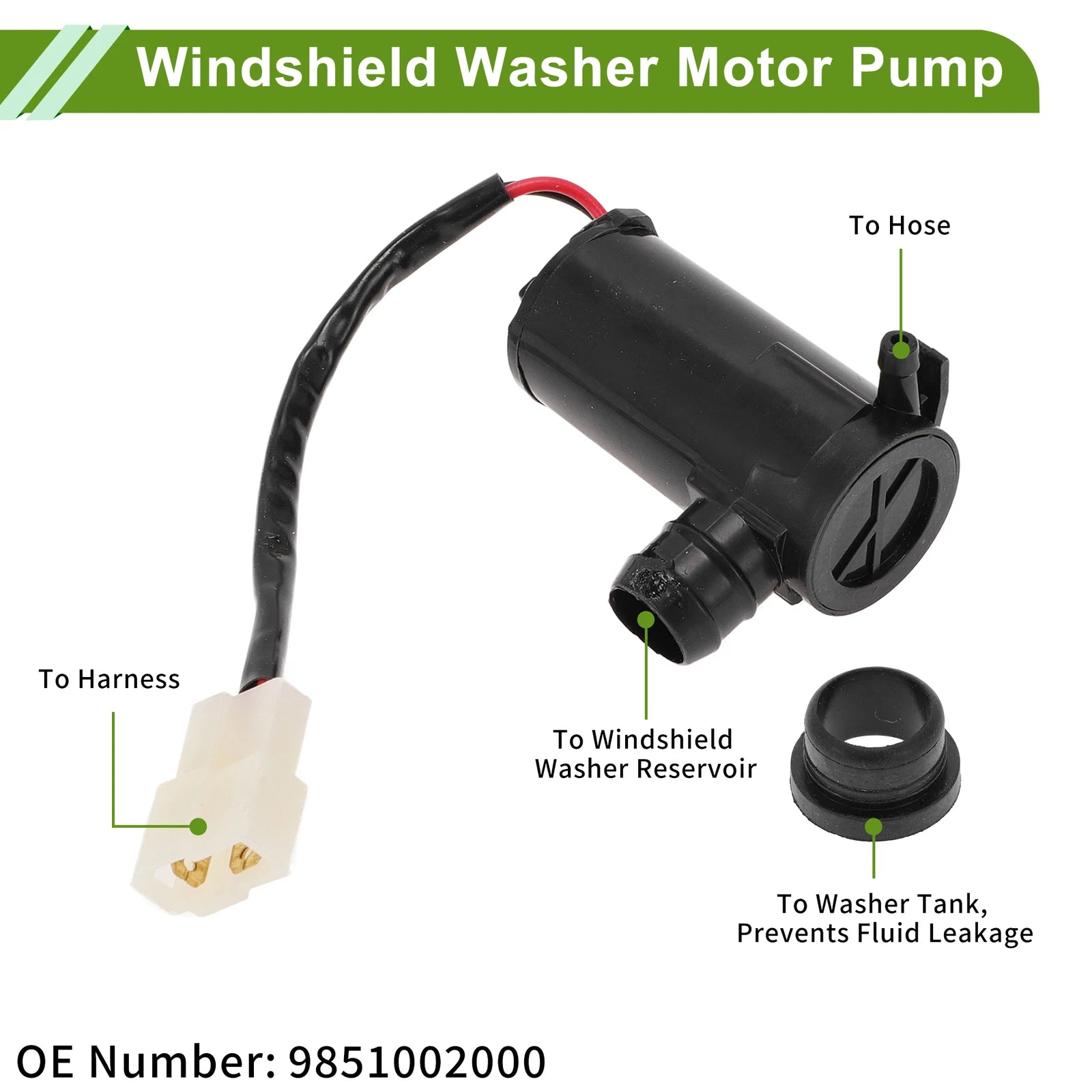Windshield Washer Pump w/Grommet for Hyundai (No. 9851002000)