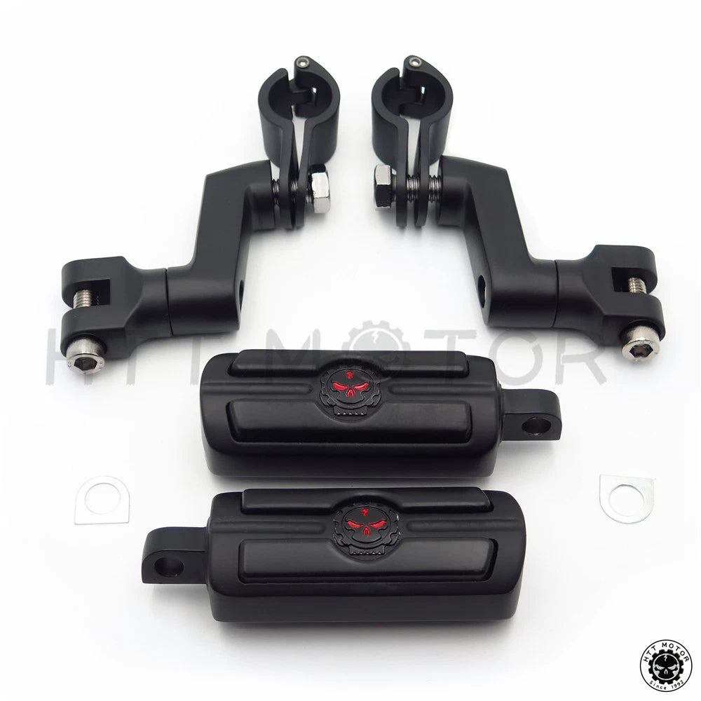Black Skull Head Foot Peg Rests for Harley-Davidson (1" 25mm)