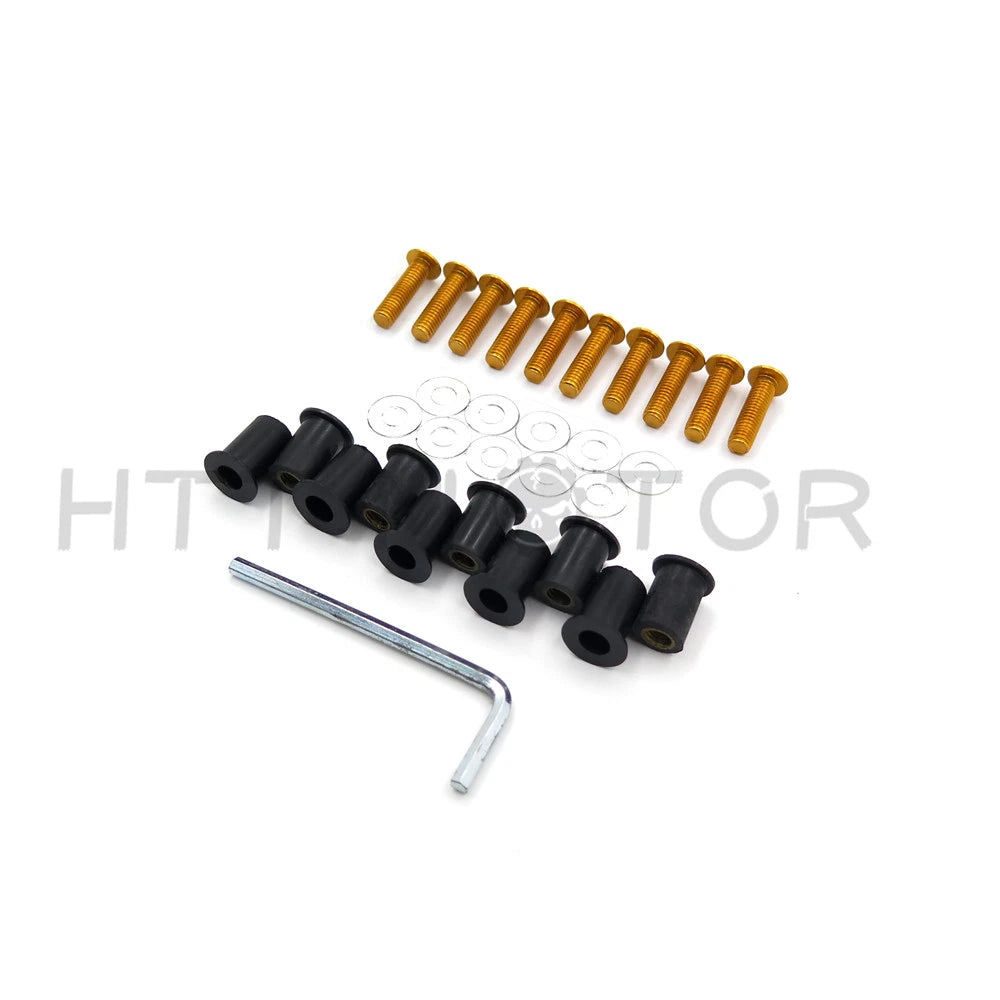 10pcs Windshield Bolt Kit for Motorcycle (Well Nuts, Gold)
