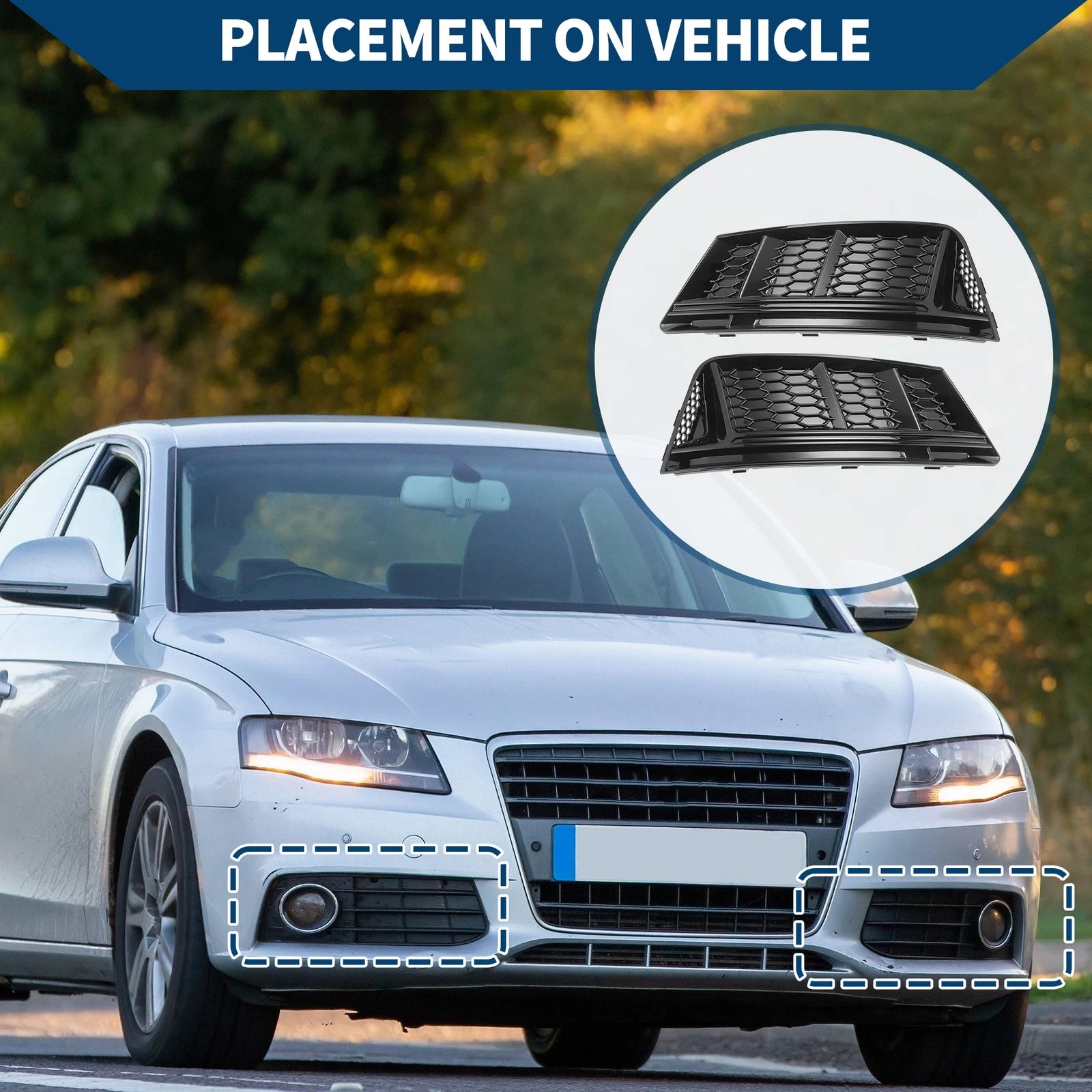 Front Fog Light Grille Pair for Audi A4 B9 (2016–2018)