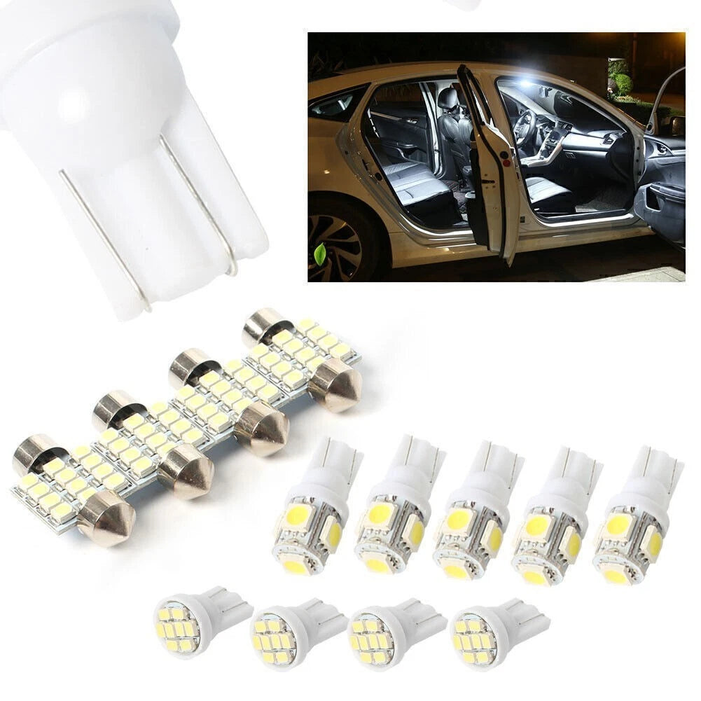 13x White LED Lights Kit for Car Interior & Dome License Plate Lamps