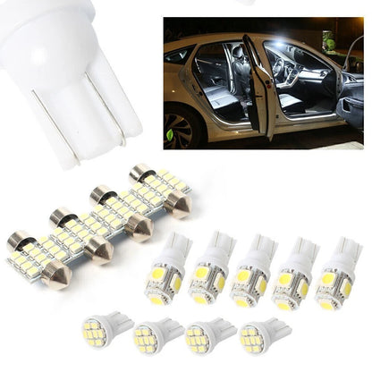 13x White LED Lights Kit for Car Interior & Dome License Plate Lamps