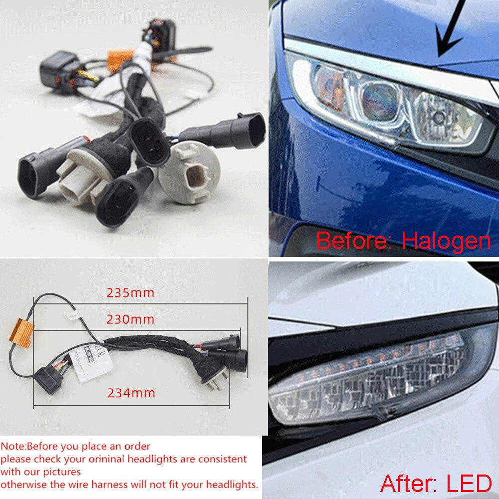 For 2016-20 Honda Civic Halogen to LED Headlight Conversion Wire Harness Adapter