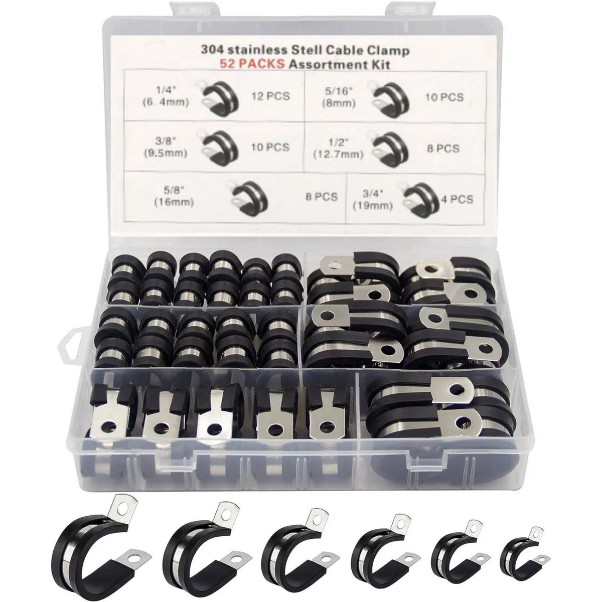 52x Wire Cable Clamps for Assorted Applications (304 Stainless Steel)