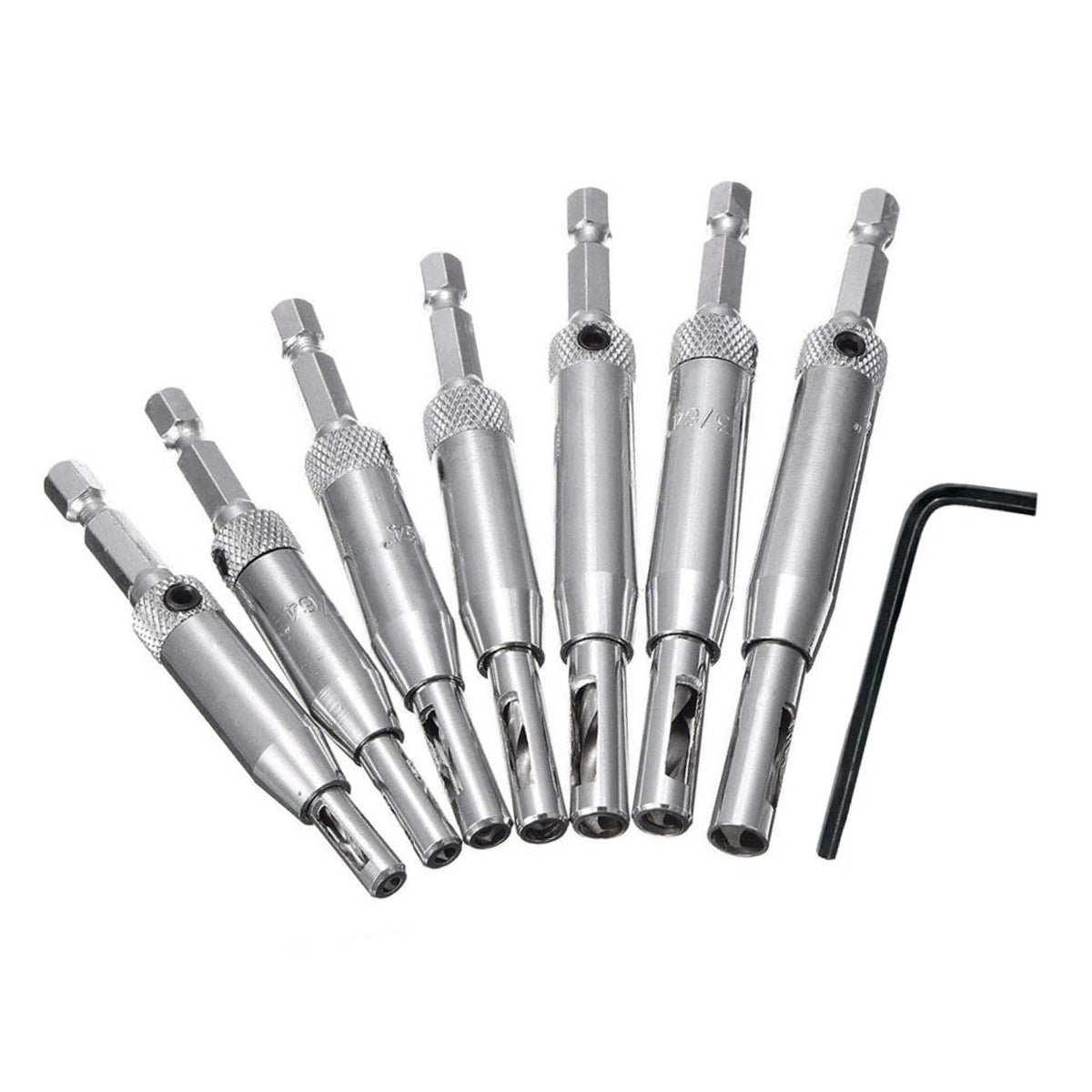 7pcs 1/4in Hex Self Centering Hinge Hardware Drill Bit Set (5/64in)