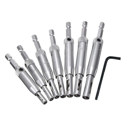 7pcs 1/4in Hex Self Centering Hinge Hardware Drill Bit Set (5/64in)