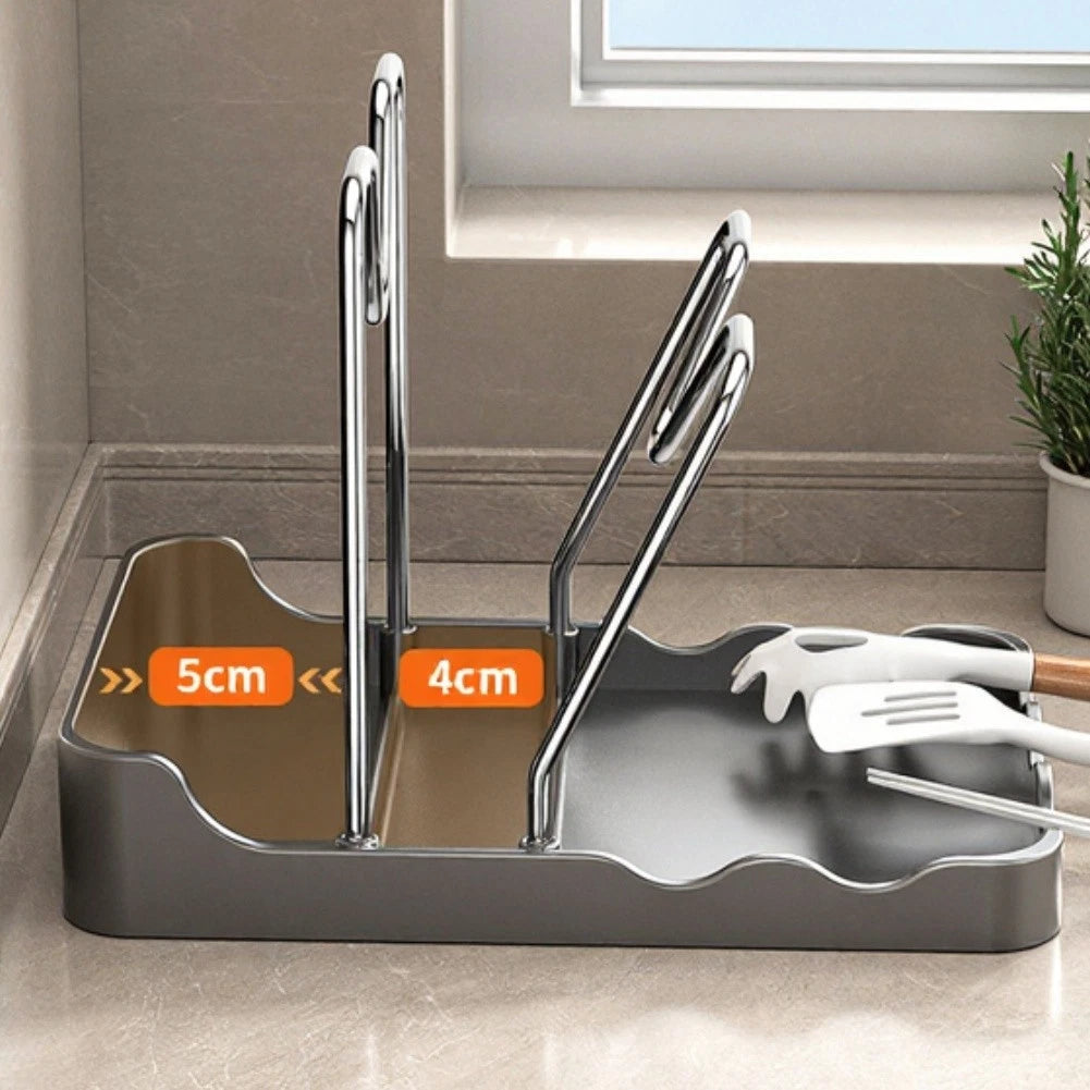 Countertop Rack for Pot Lids with Spoon Rest and Drip Tray