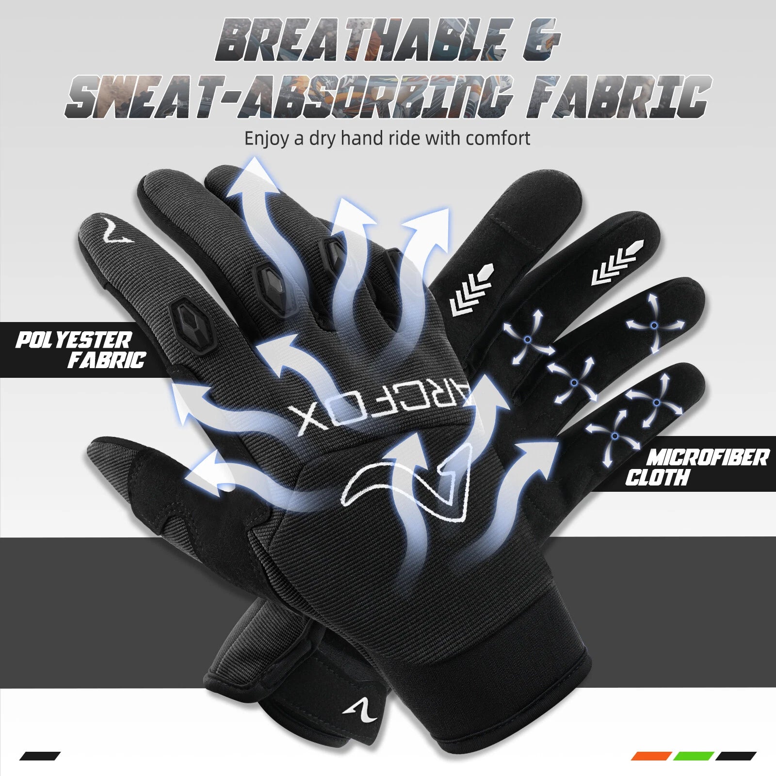 Touch Screen Full Finger Motorcycle Gloves for Cycling