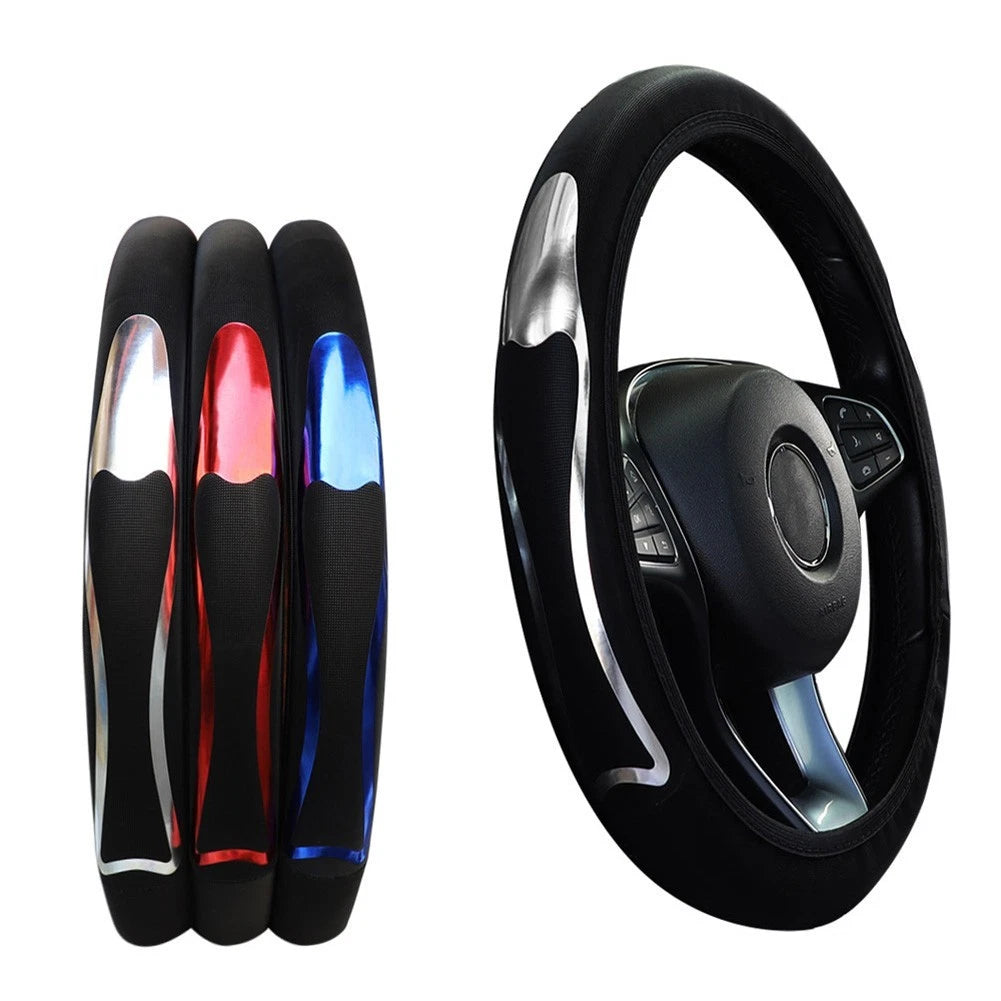 Steering Wheel Cover for Universal Fit (37-38CM) - Leather, Non-slip, Red