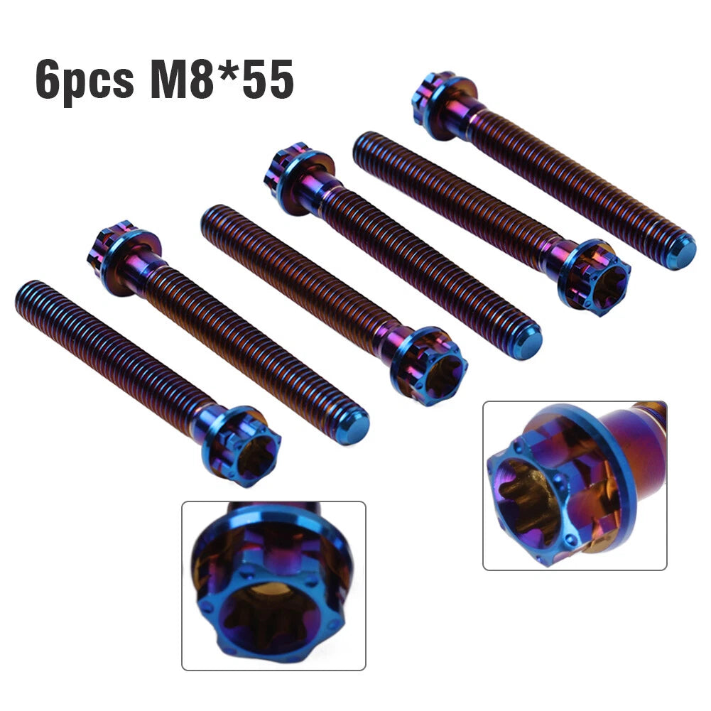 Set of 6 Titanium M8x55mm Torx Head Flange Screws for Motorcycle