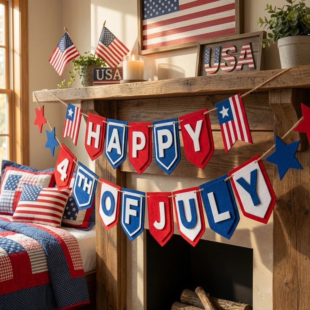 4th of July Banner with Stars Stripes Pattern for Home Decor