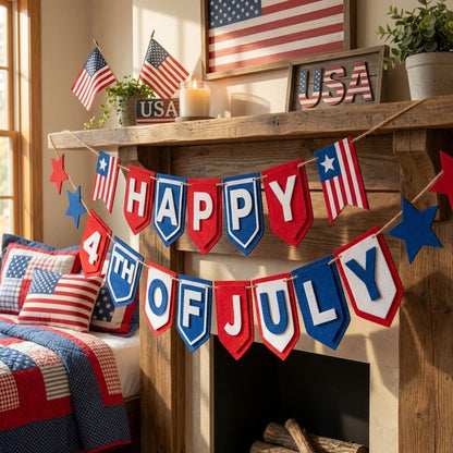 4th of July Banner with Stars Stripes Pattern for Home Decor
