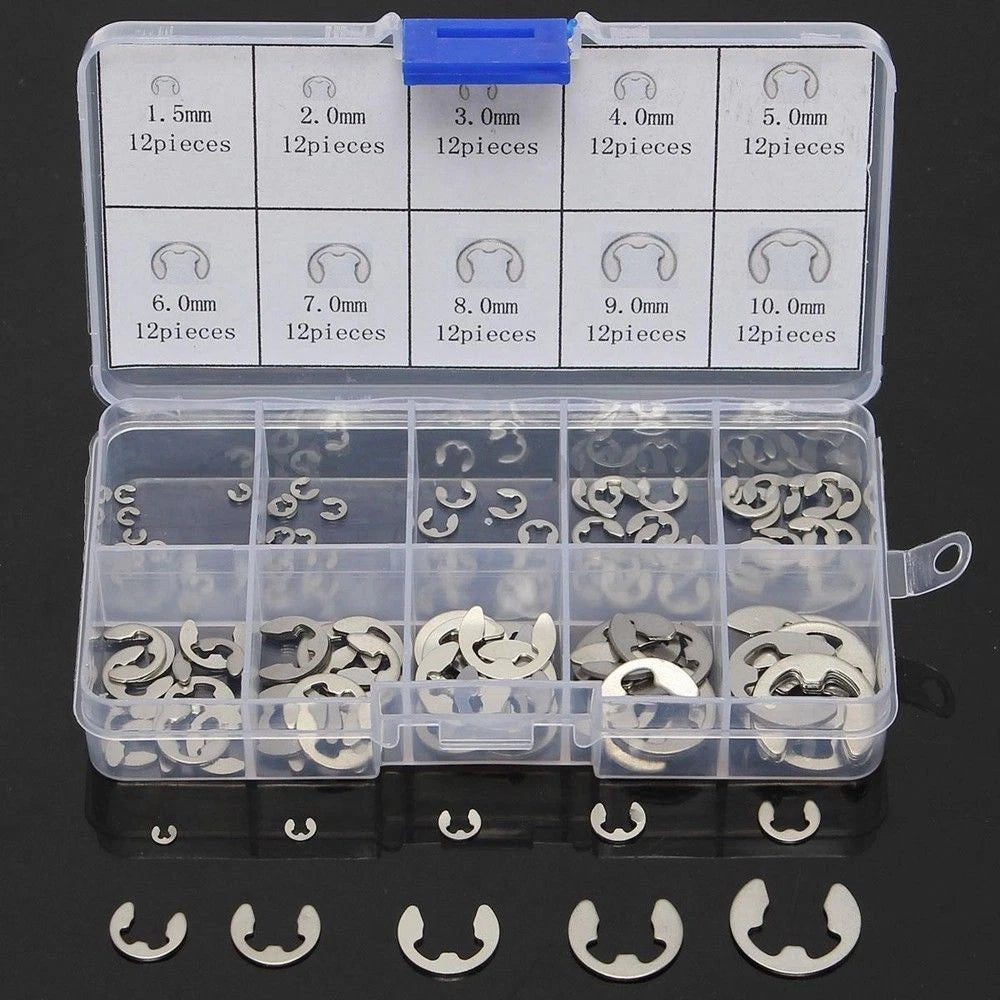 120Pcs E-Clip Retaining Circlip Assortment Kit 1.5mm to 10mm