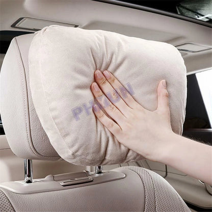 Headrest Pillow for Universal Car Truck (Soft Beige Suede Fabric)