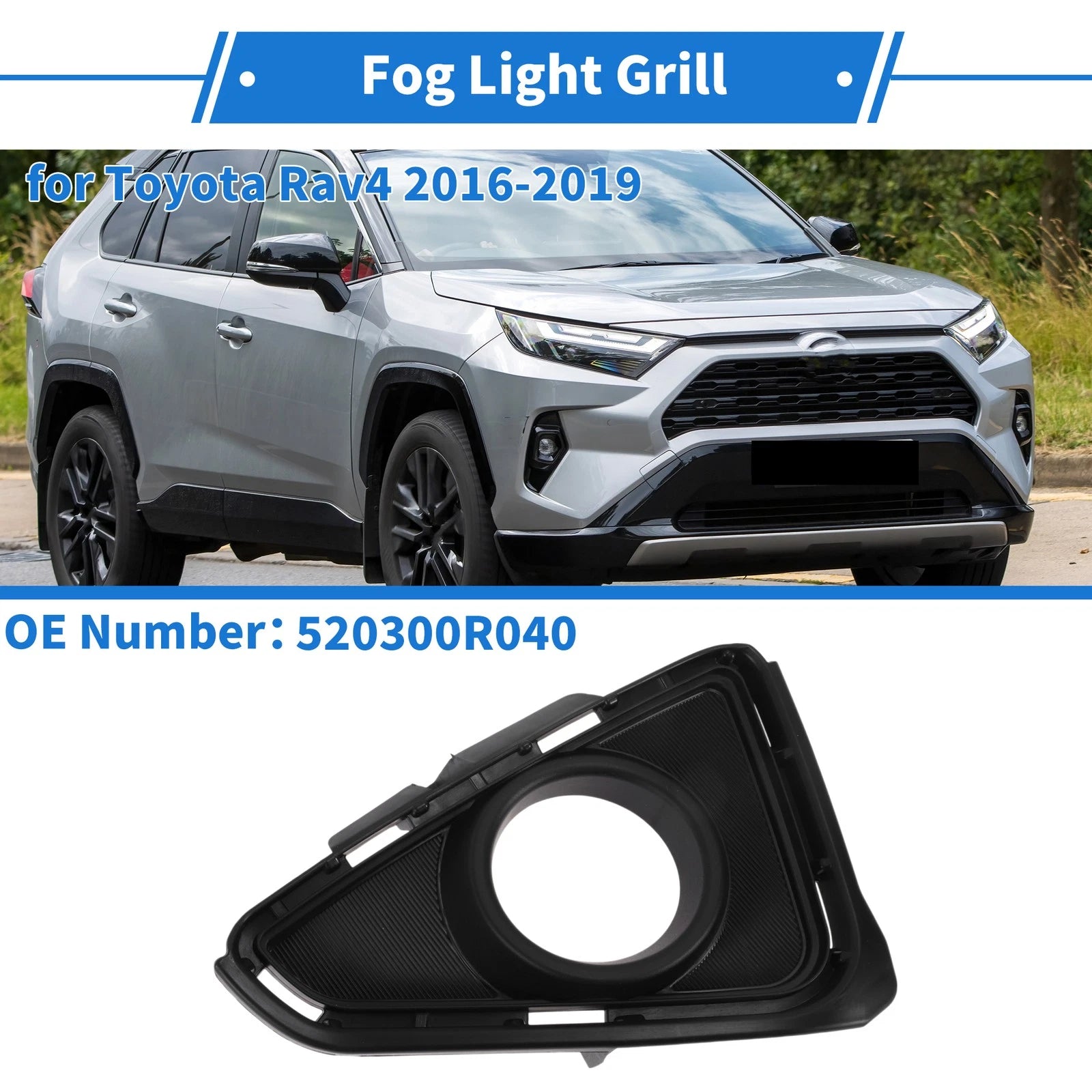 Front Right Fog Light Grill Replacement for Toyota RAV4 (2016–2019)
