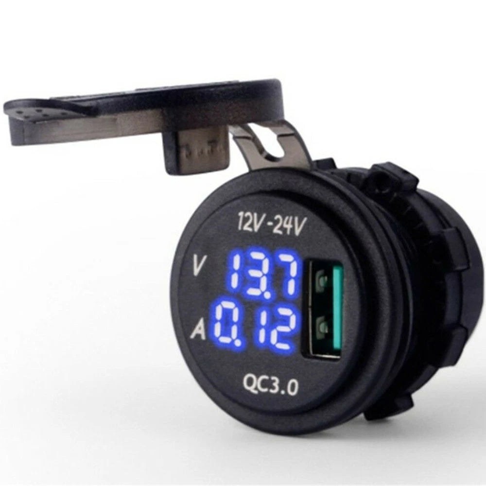 12/24 Socket Blue LED Voltage Meter for Motorcycle (Fast Amp)