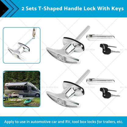 Set of 2 Chrome Rear Fixing T Handle Locks with Key for Trailer Caravan (N/A)