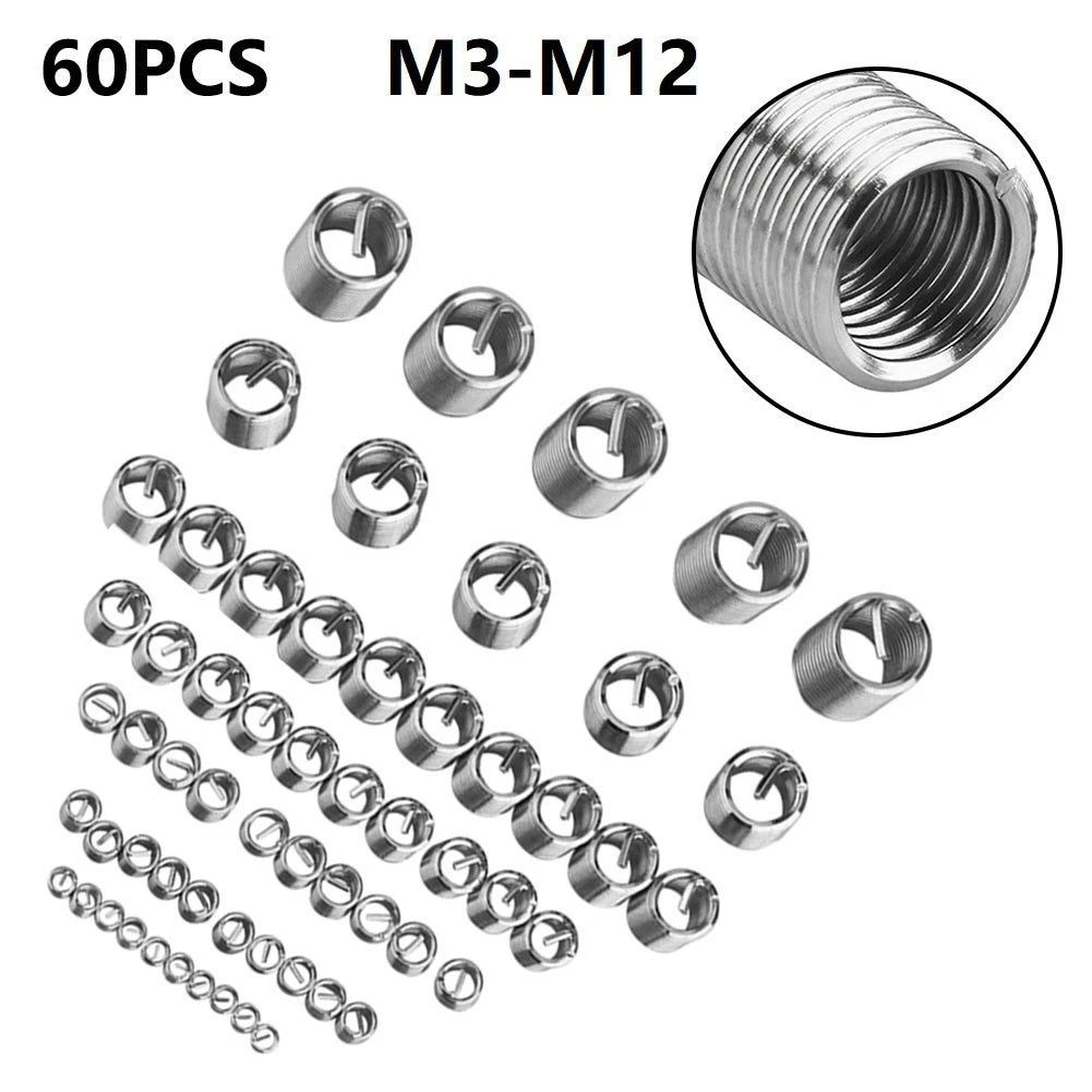 60pcs Thread Repair Insert Accessories M3-M12 for Automotive Applications