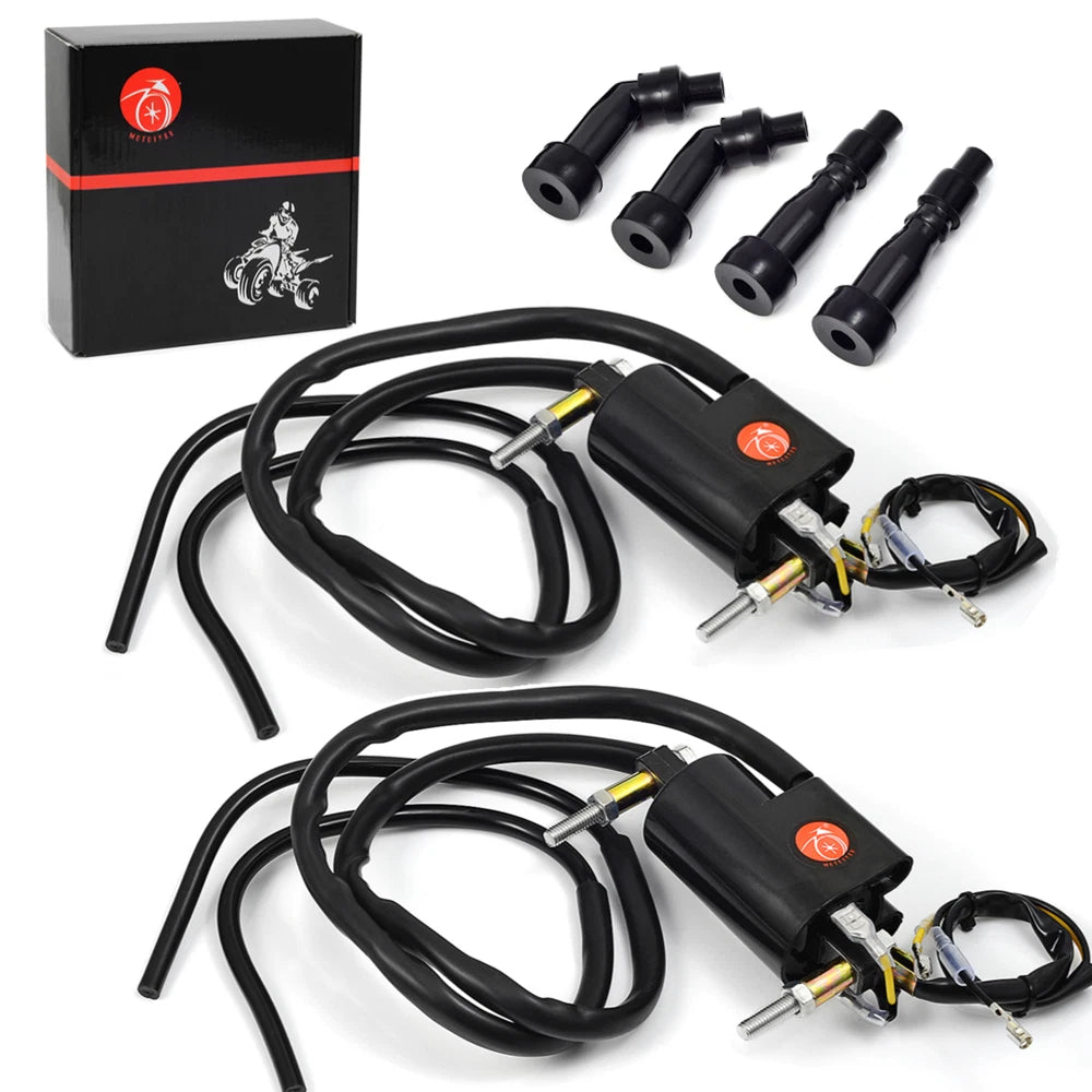 2Pcs Ignition Coils & Spark Plug Caps for Suzuki GS550 GS650 GS750 GS850 GS1000 GS1100