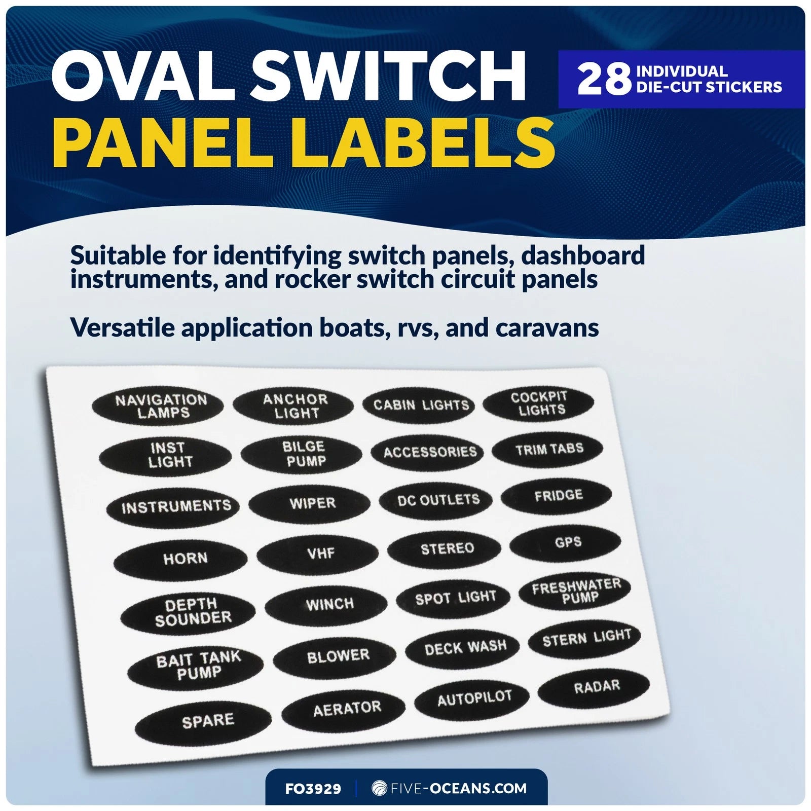 28 Pcs Boat Switch Panel Labels for Five Oceans (FO3929)