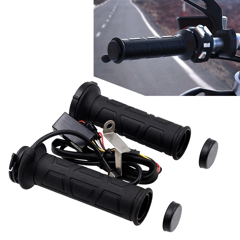 1 Pair 22MM 7/8" Motorcycle Electric Hot Handlebar Grips Adjustable Black