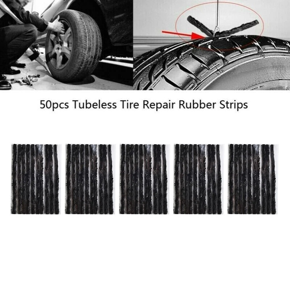 Set of 50 Tubeless Car Tyre Seal Strips Rubber Puncture Replacement Accessories