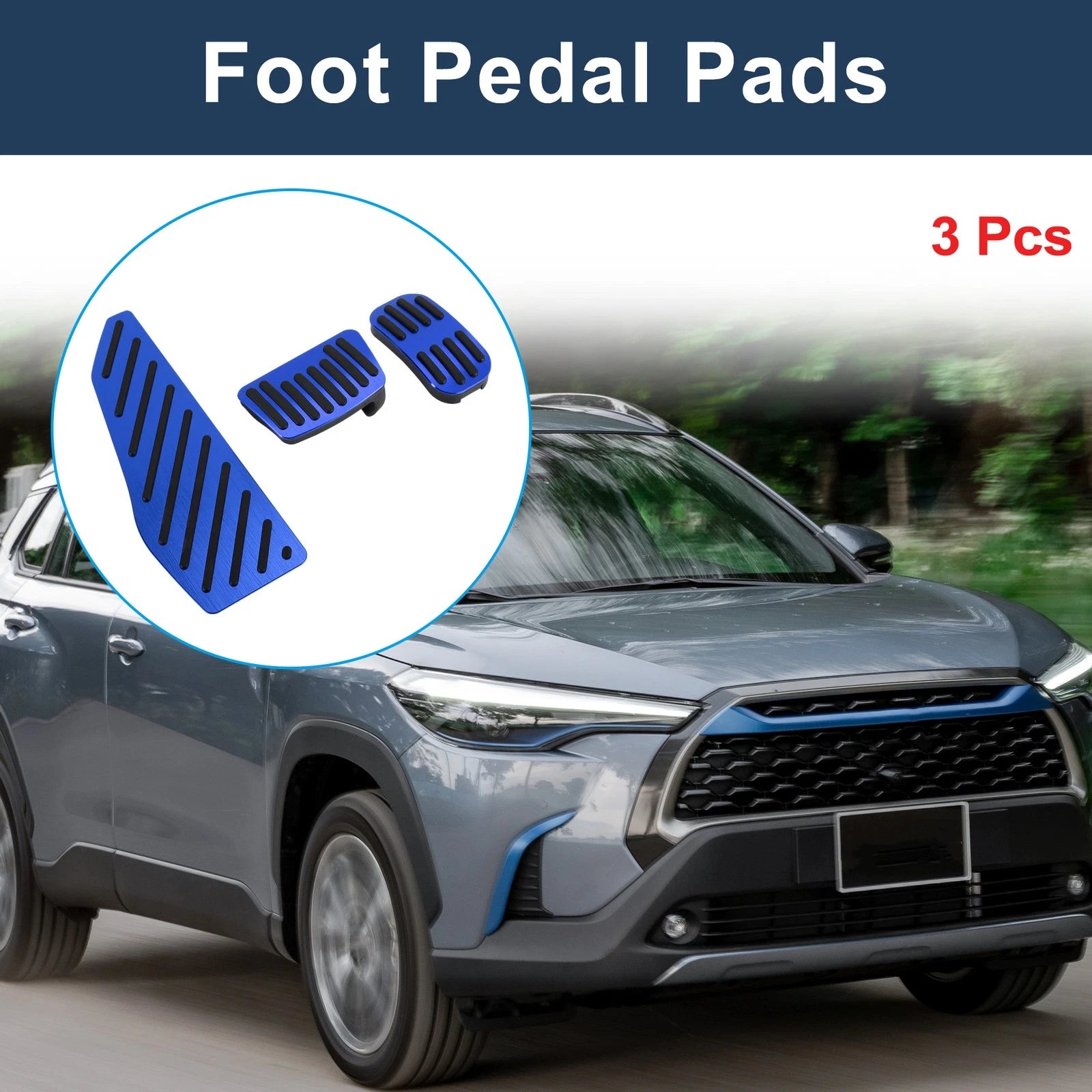 3 Pcs Automatic Accelerator Pedal Covers for Toyota Corolla Cross Blue (2020–2024)