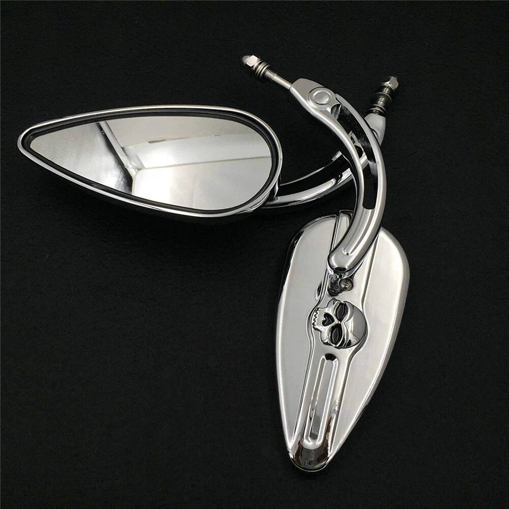 Chrome Skull Side Mirrors for Harley Softail (2000–2023)