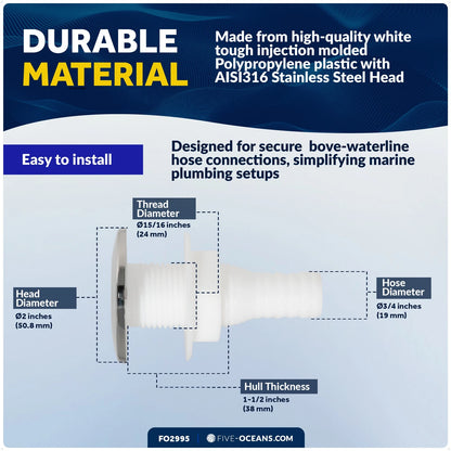 Thru-Hulls for Hose 3/4 inches - White Nylon/Stainless Steel FO2558
