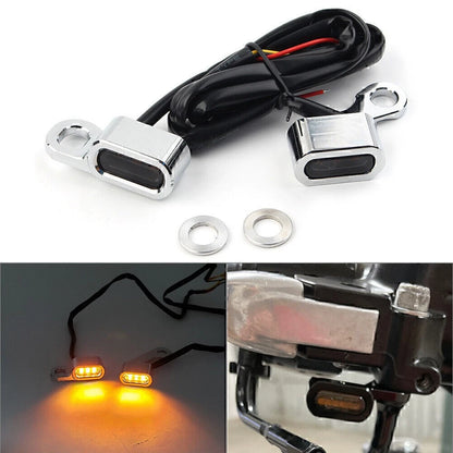 Pair Front Turn Signal Mini Light for Harley 1996-17 Dyna Models Chrome+Smoke