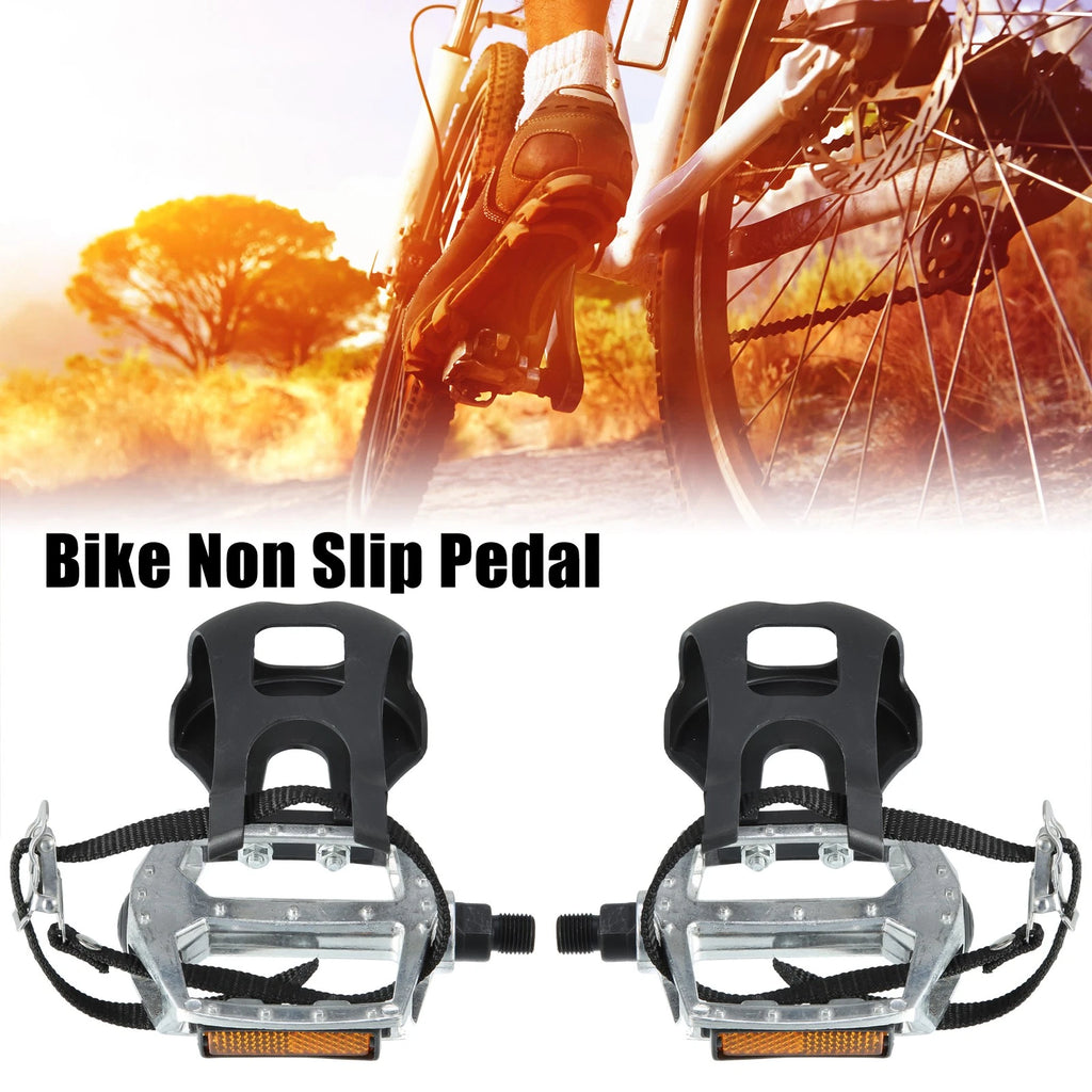 Bicycle Pedals Pair 1/2 Inch with Toe Clips and Straps for Universal Use (All Years)
